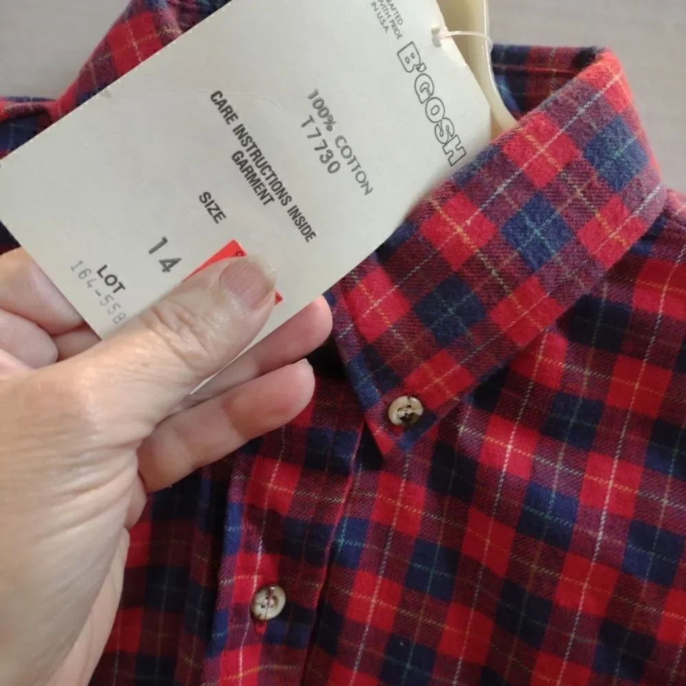 👍 Oshkosh Plaid Flannel Shirt Size 14. K1